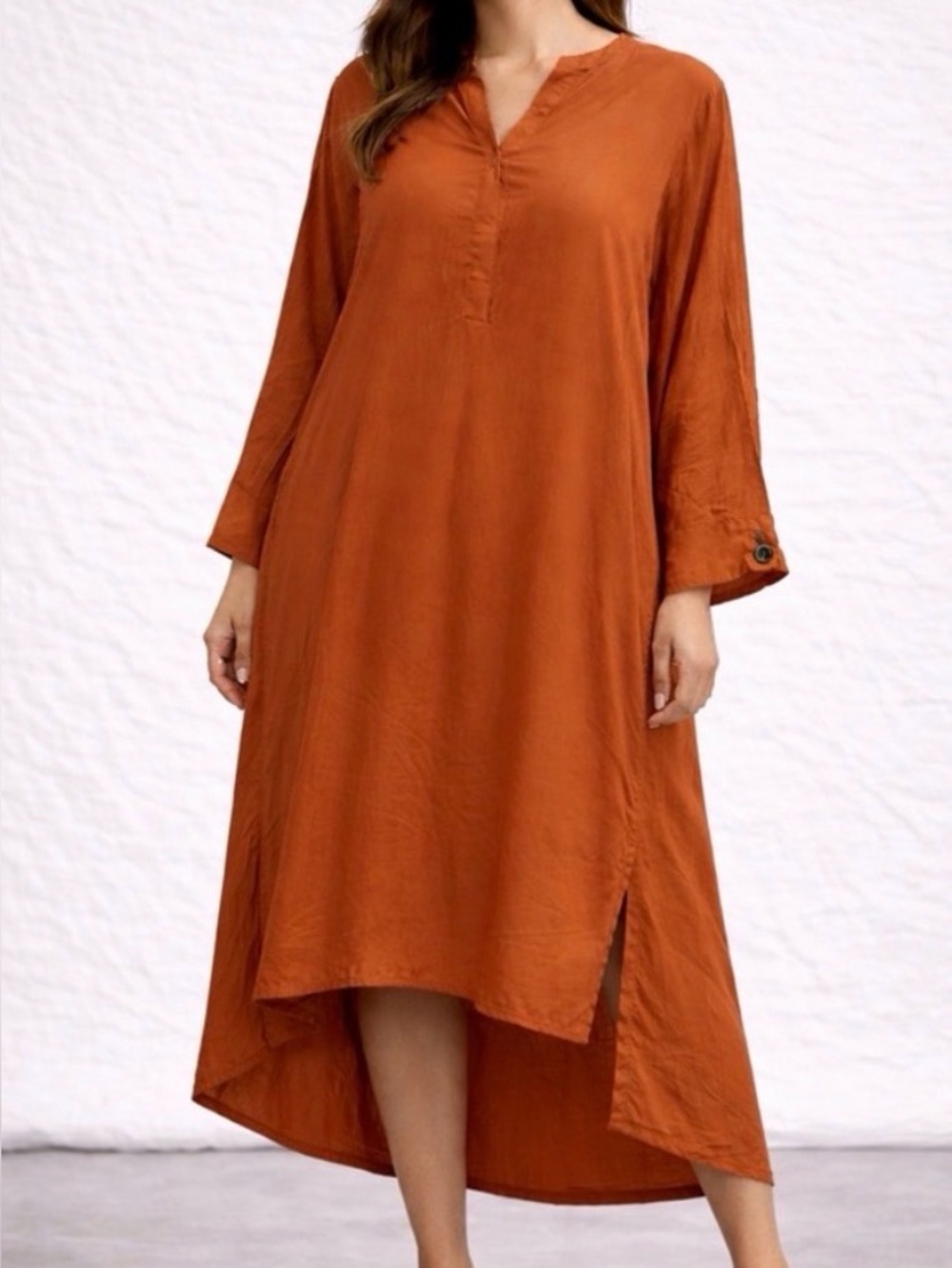 Khaadi Rust Orange Tunic Midi women’s Dress Size 12 Modest Kurta Style(A464)✨